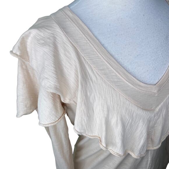 NATION LTD KELSEY RUFFLED ROMANCE TEE Antique Long Sleeve V Neck Small - Picture 6 of 16